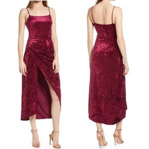 Saylor Cyndey Velvet Snake Midi Slit Dress in Wine Red NWT Size Large